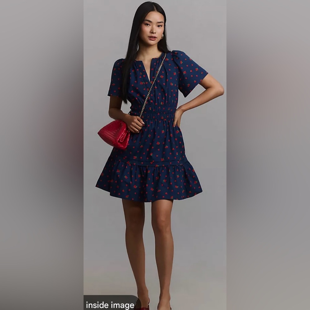 Anthropologie Navy Mini Dress with Red Heart Print